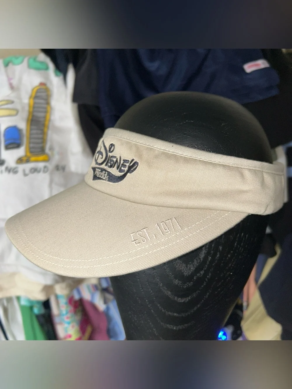 Vintage Walt Disney World Beige Khaki Visor with Navy Embroidered Logo